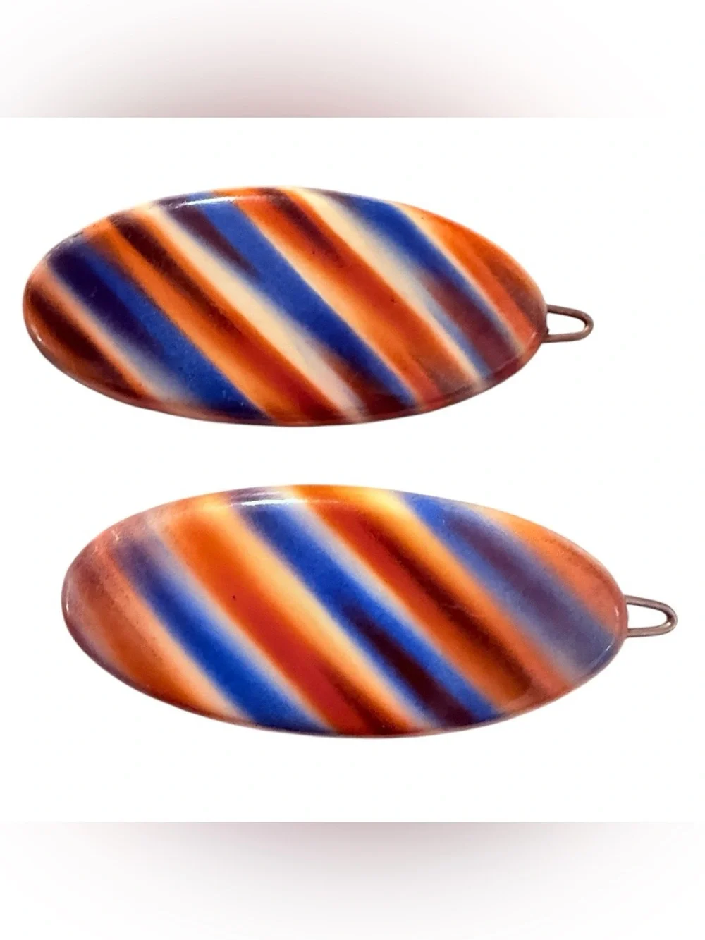 1960’s Striped French Hair Clips Side Barrette Pair , Multi Colored, Deadstock